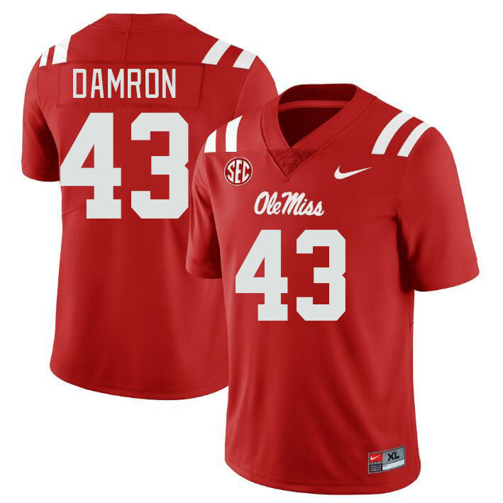 Men #43 Jack Damron Ole Miss Rebels College Football Jerseyes Stitched Sale-Red - Click Image to Close